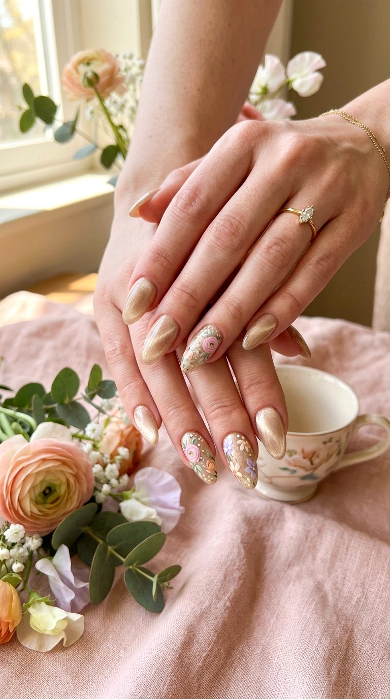 Ombre Soft Gold Cat Eye Nails - 20 Spring Soft Gold Cat Eye Nails Ideas