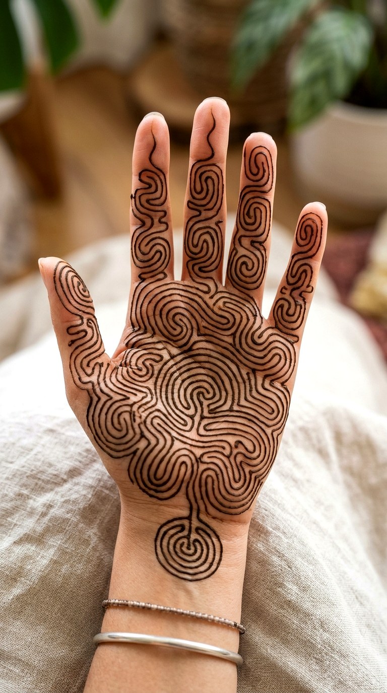 One Line Continuous Maze - 24 henna designs easy