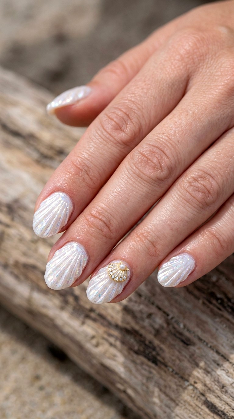 Opalescent Seashell Textured Relief - 26 Creative Spring Colorful Junk Nails