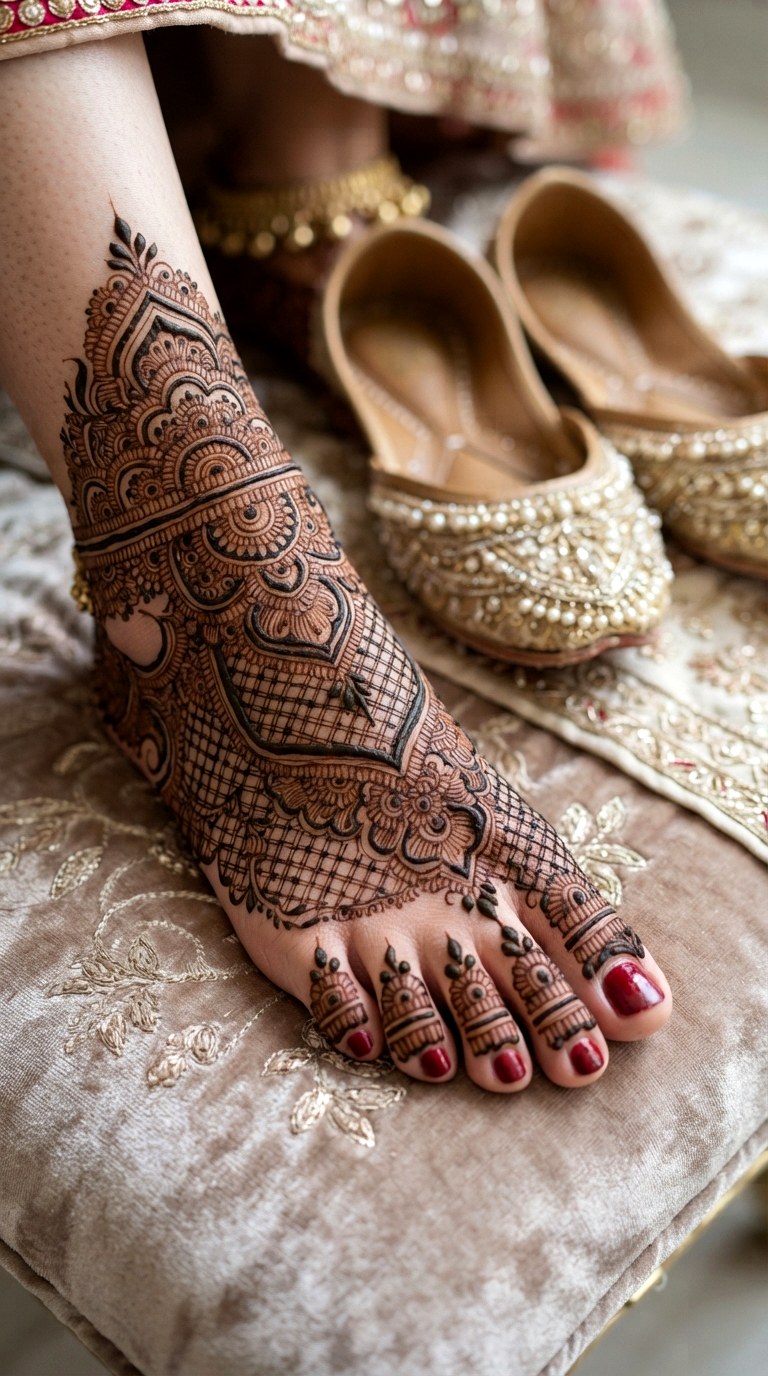 Ornate Bridal Foot Cover - 27 henna tattoo design