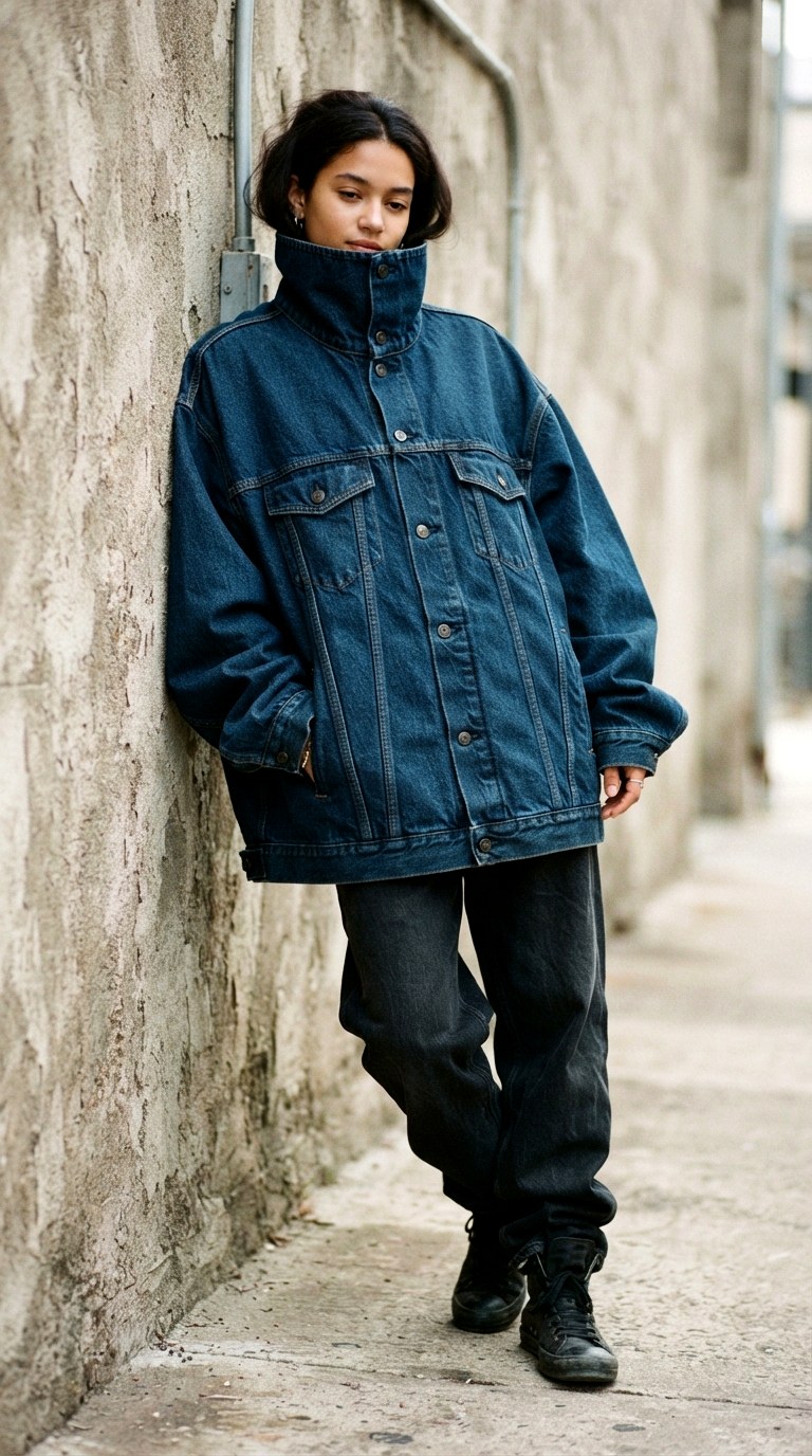 Oversized Denim high collar jacket - 30 high collar jacket