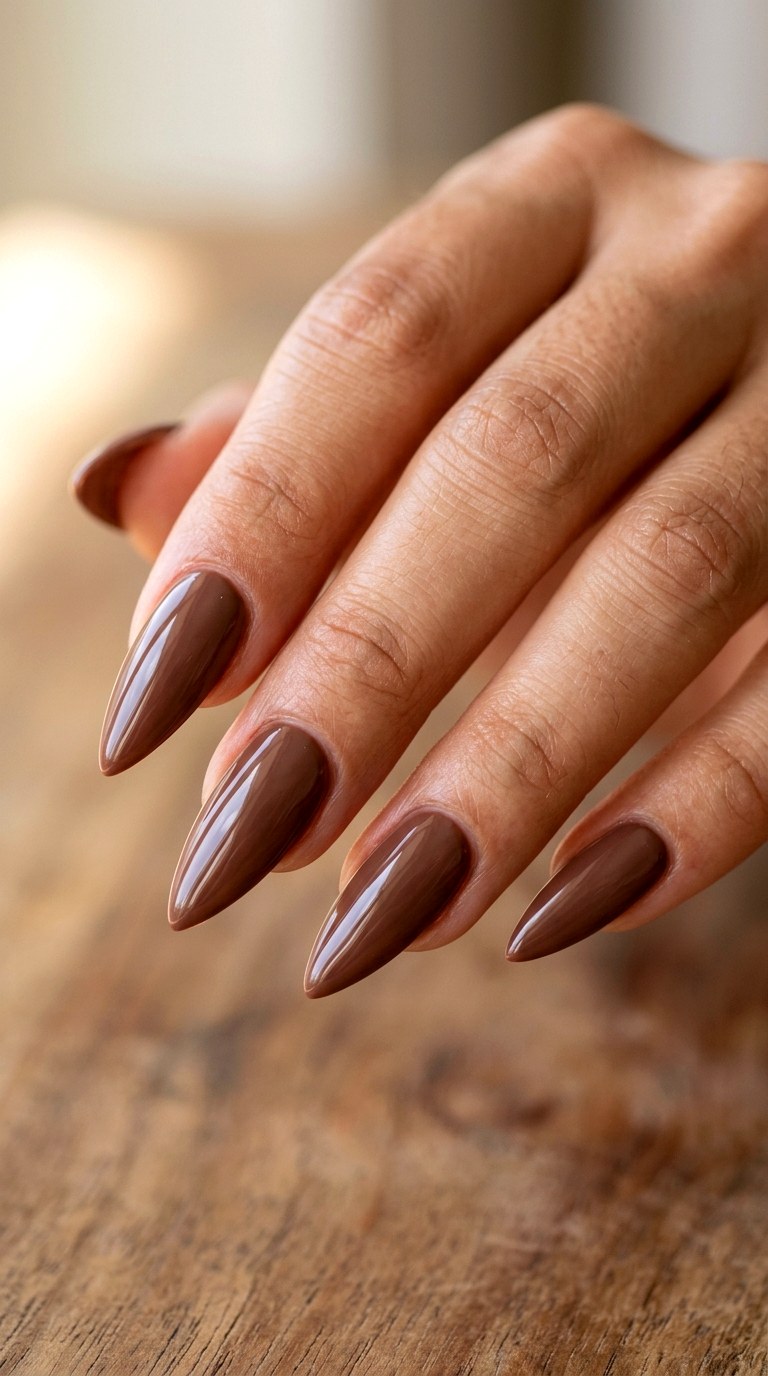 Pantone Mocha Mousse Monochrome - 30 High-Fashion Spring Stiletto Nails