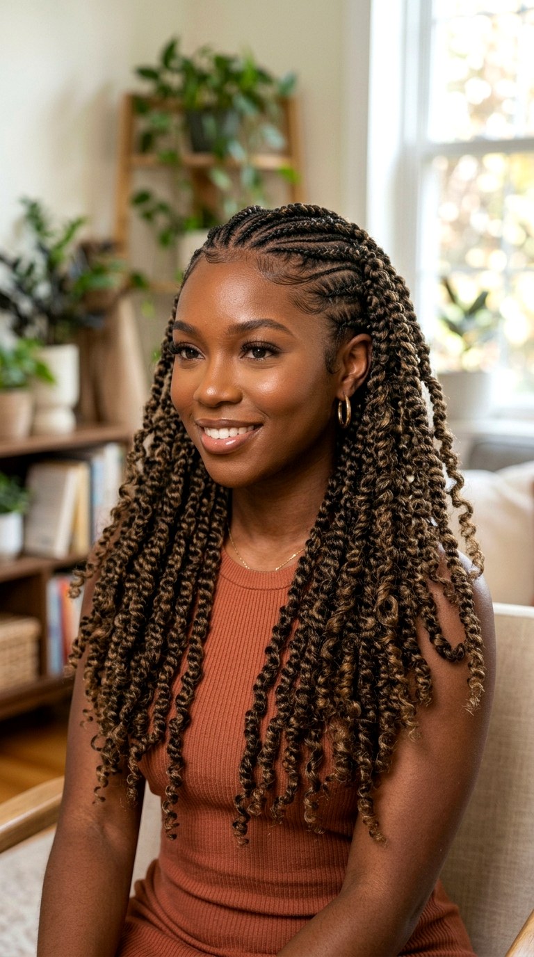 Passion Twists with Cornrow Roots - 26 cornrow hairstyles for women