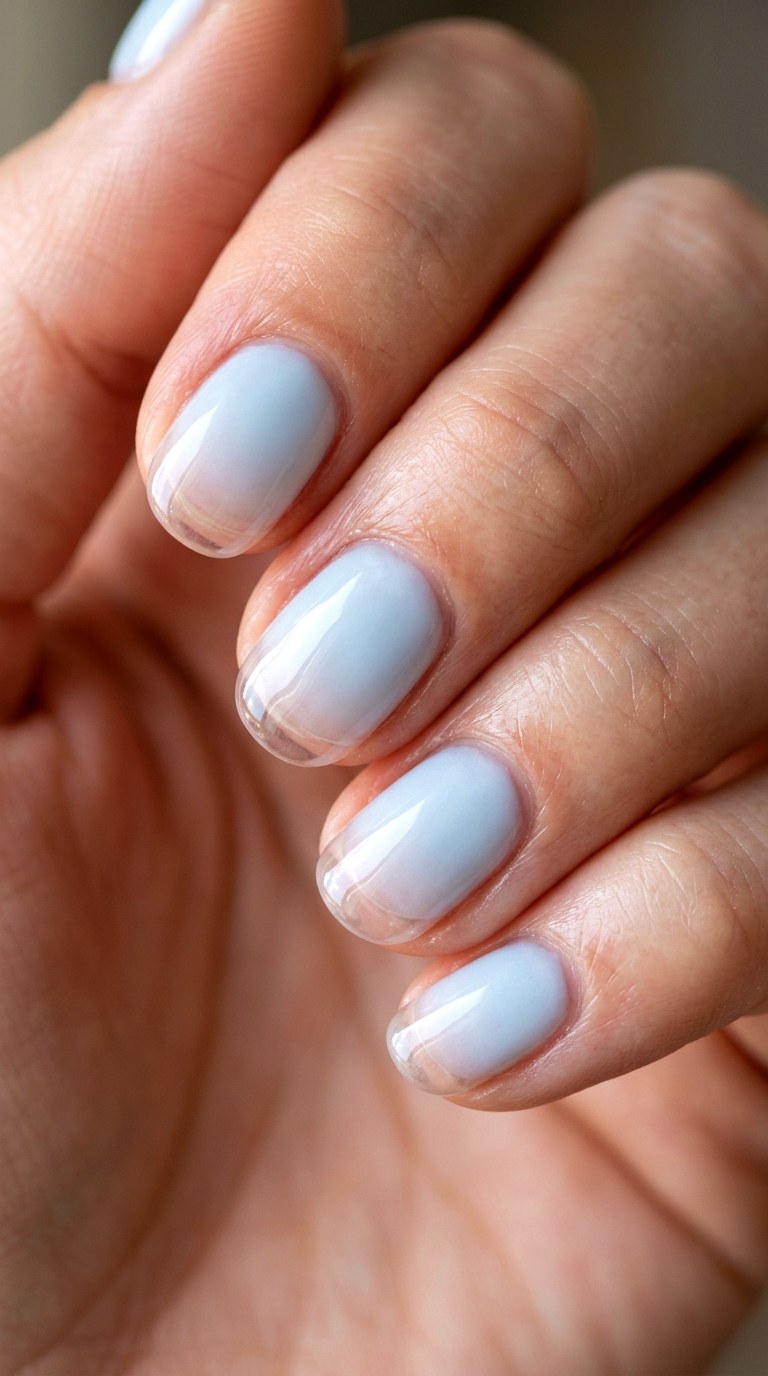 Pastel Blue to Transparent Jelly Fade - 28 Seamless Spring Ombre Nails