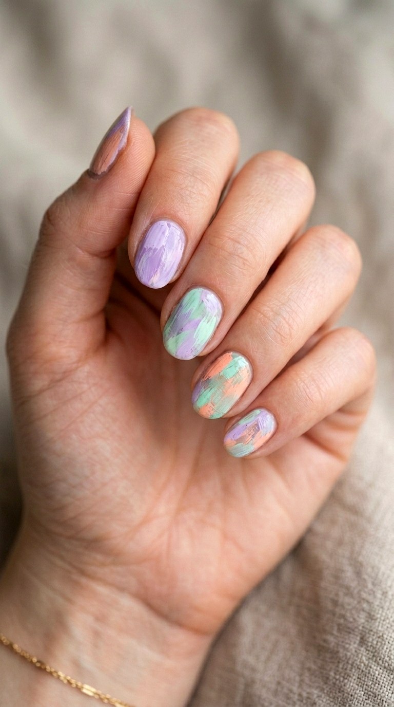 Pastel Brushstroke Art - 29 Subtle Spring Multicolor Nails