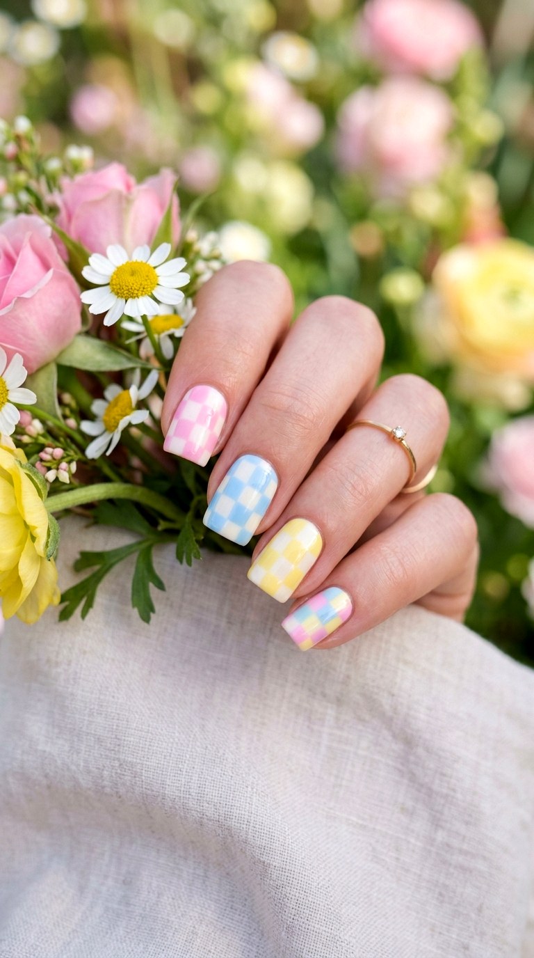 Pastel Checkerboard Nails - 22 Spring Nail Inspiration Ideas for Your Next Manicure