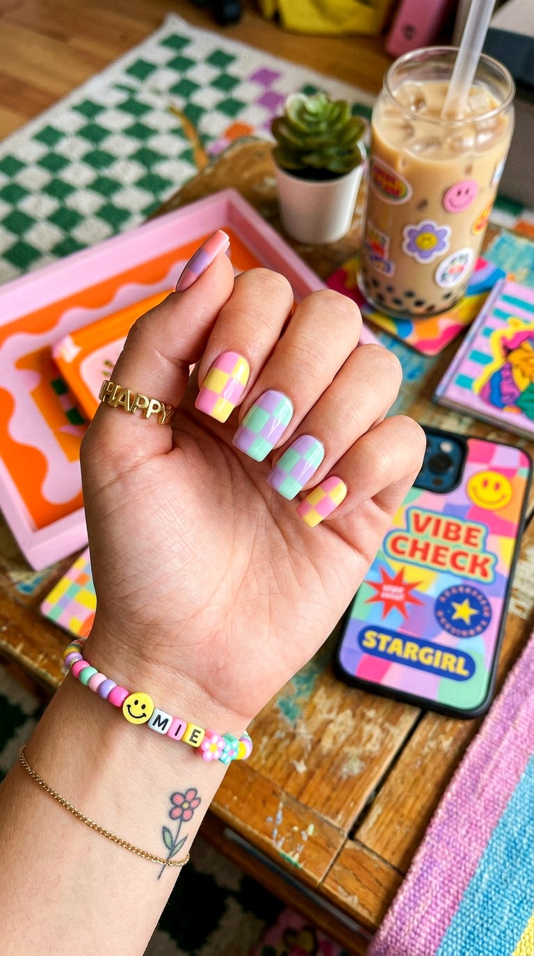 Pastel Checkerboard Nails - 27 Viral Spring Nail Trends Everyone Is Obsessed With