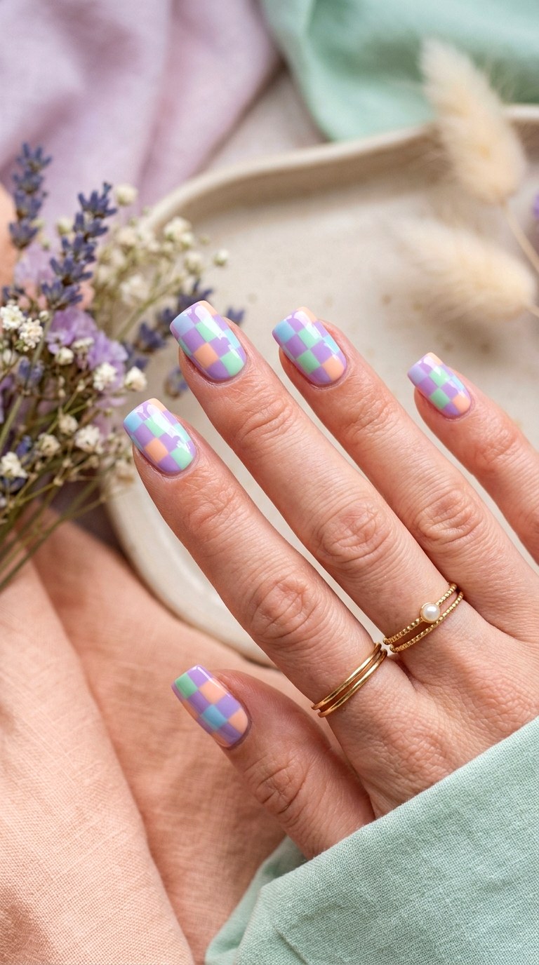 Pastel Checkerboard Nails - 22 Cute Spring Nail Ideas for a Fresh Seasonal Manicure