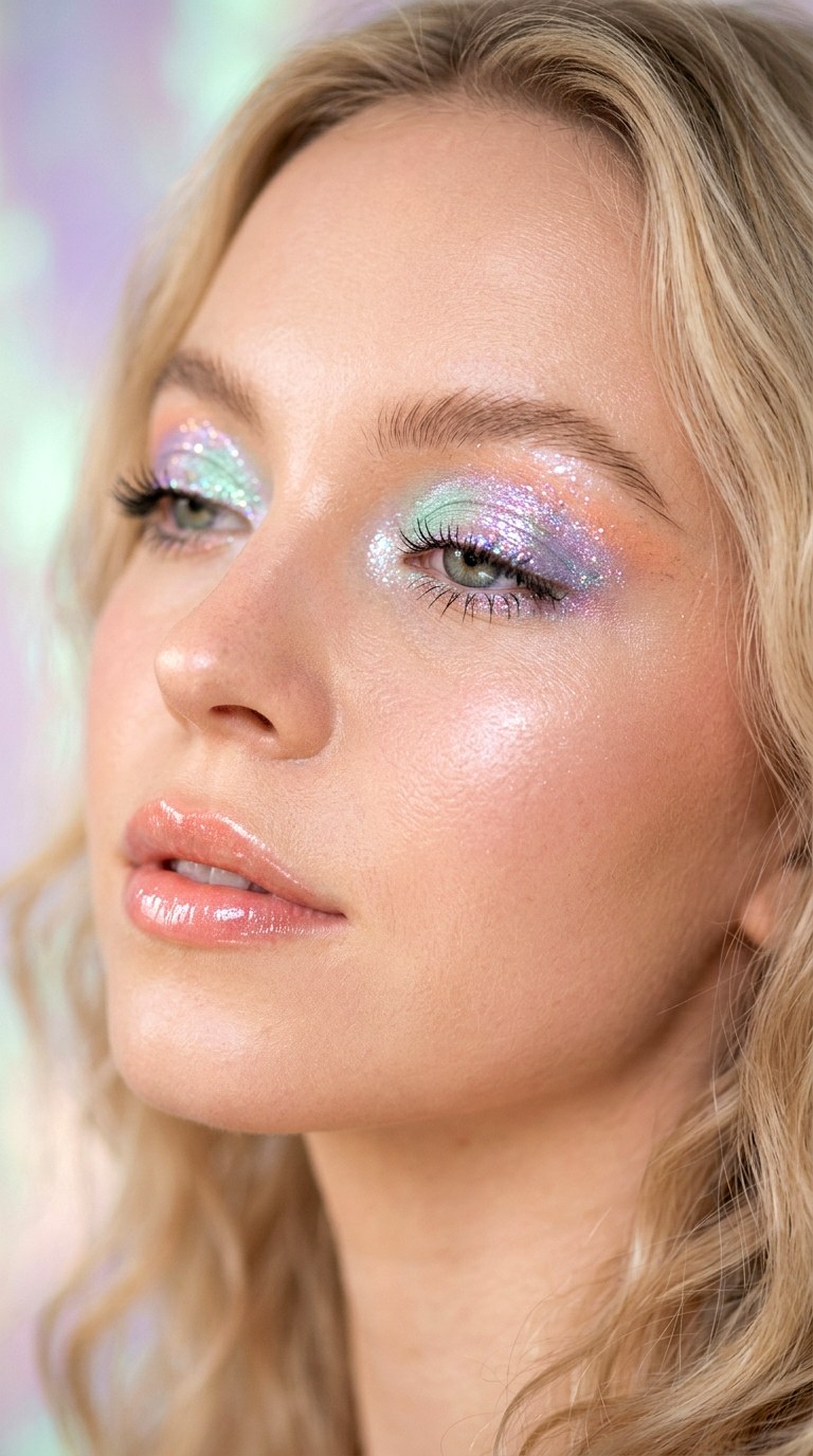 Pastel Chrome Eye Makeup - 24 Holographic Sparkle Eye Makeup for Night Parties