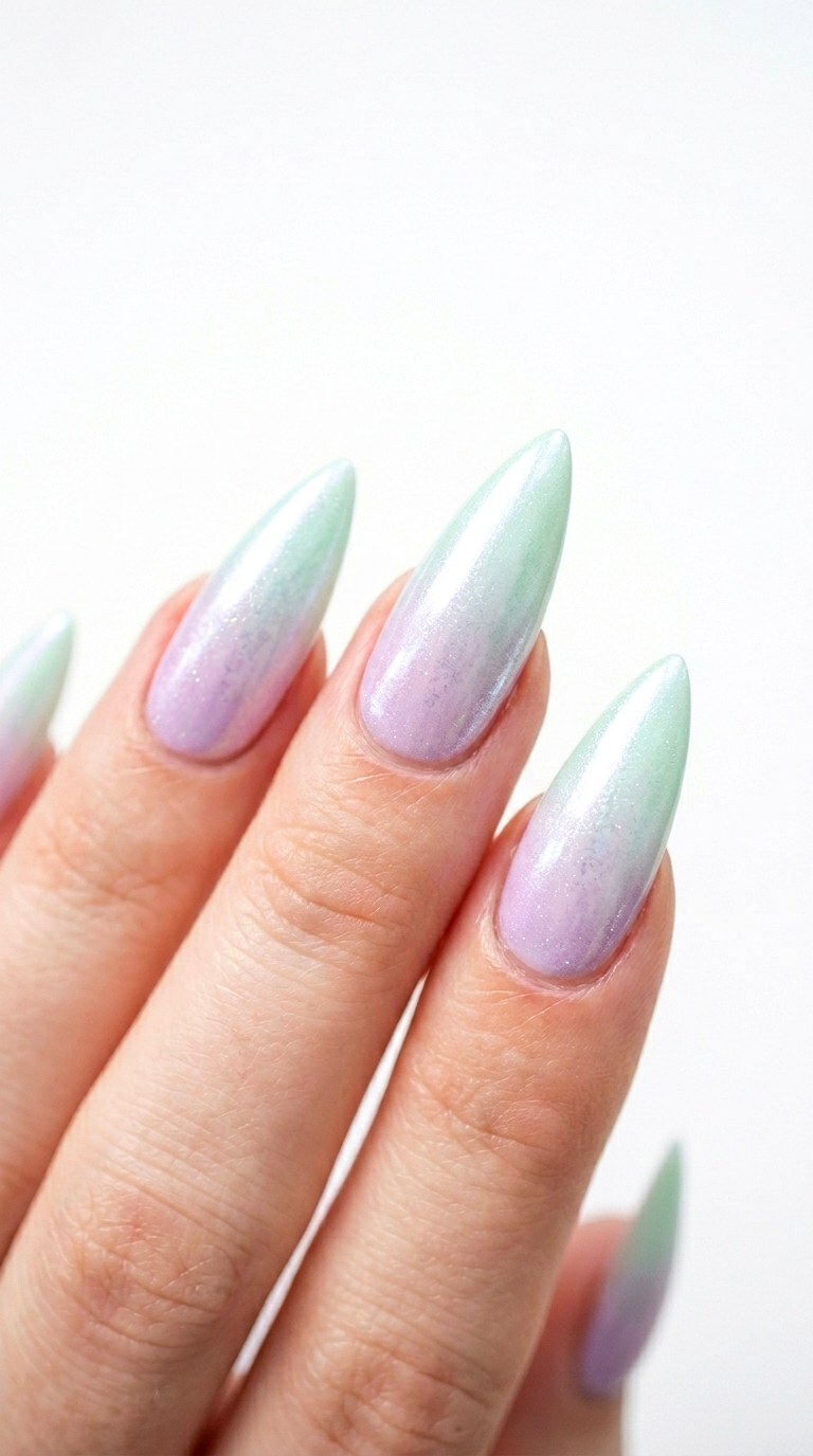 Pastel Chrome Ombre Blend - 21 Chrome Spring Stiletto Nails