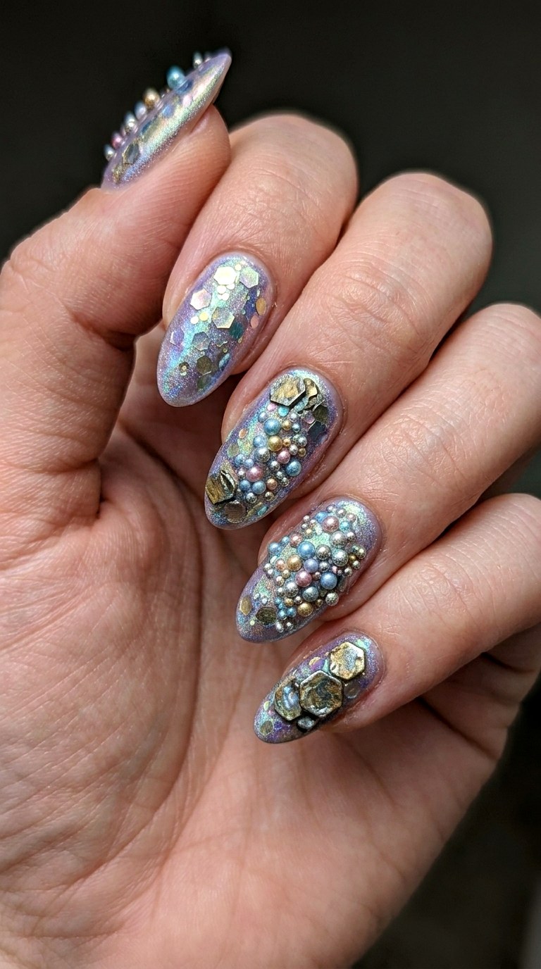Pastel Chrome Pooling Effect - 24 Eclectic Spring Colorful Junk Nails