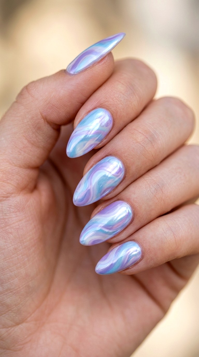 Pastel Chrome Sky Swirls - 21 Classic Spring Acrylic Nails