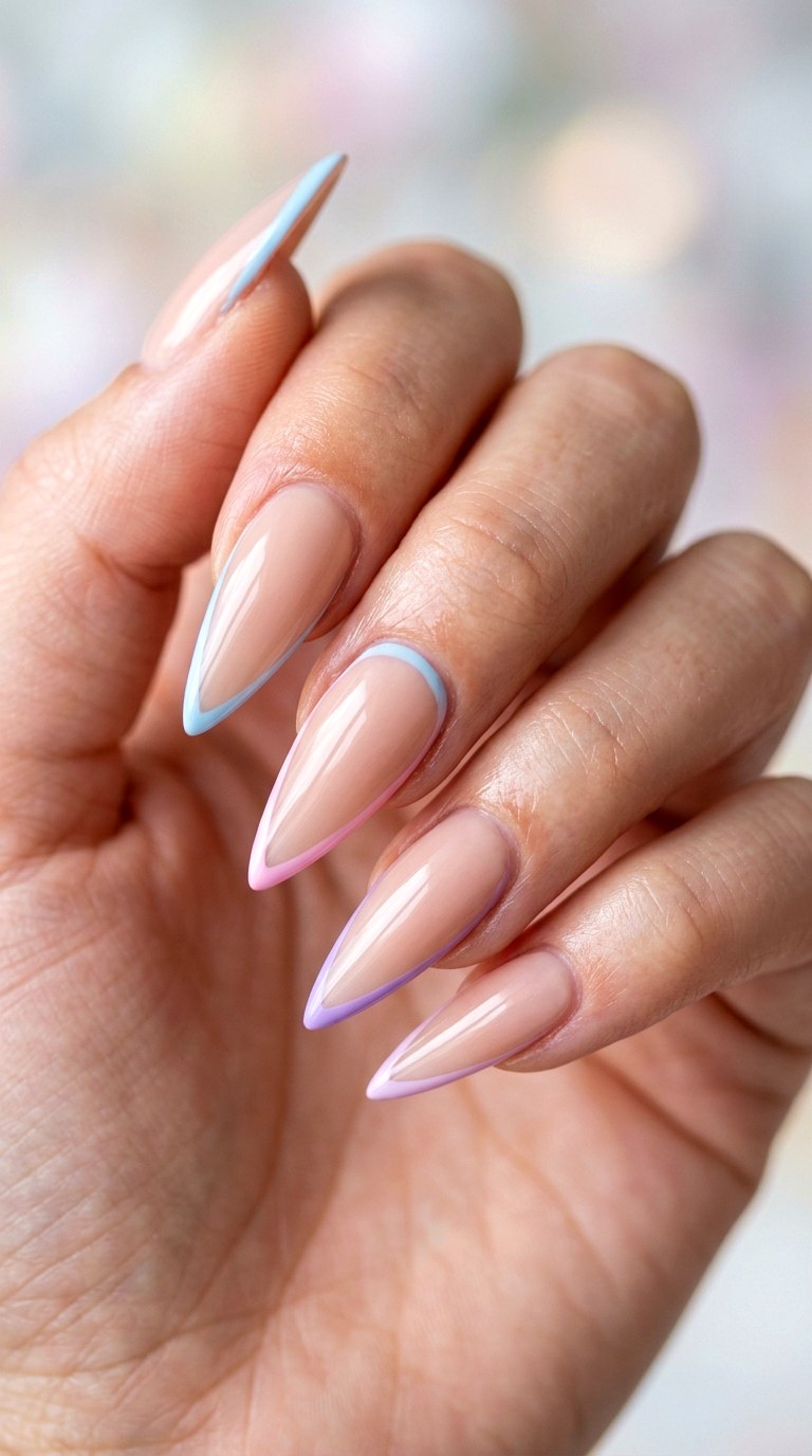 Pastel Edge Outline Mix - 28 Sharp Spring Stiletto Nails