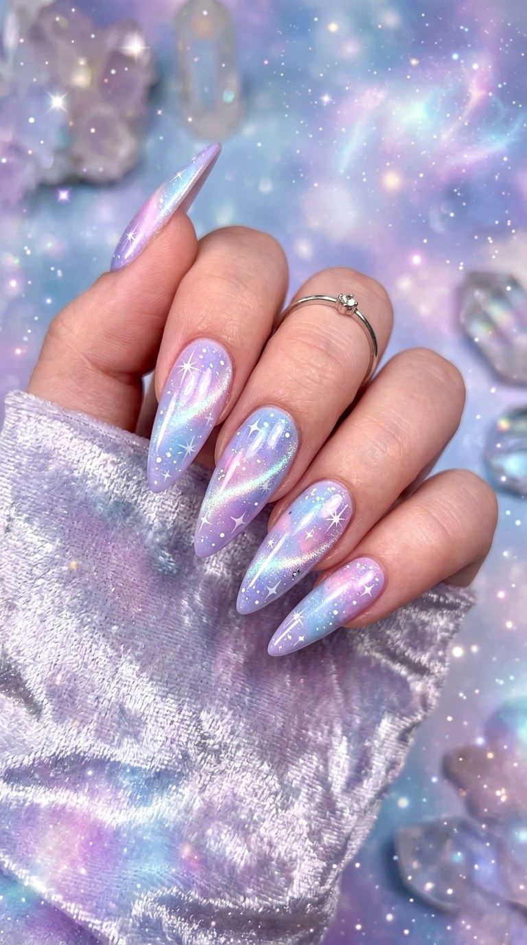 Pastel Galaxy Cat Eye Nails - 20 Summer Light Purple Cat Eye Nails Ideas