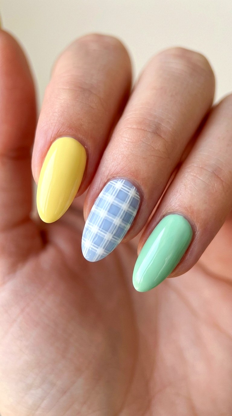 Pastel Gingham Picnic Prints - 23 Pastel Spring Multicolor Nails