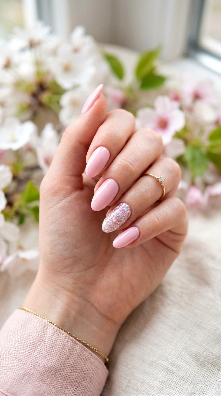 Pastel Glitter Accent Nails - 25 Soft Pastel Spring Nail Designs That Feel Like Sunshine