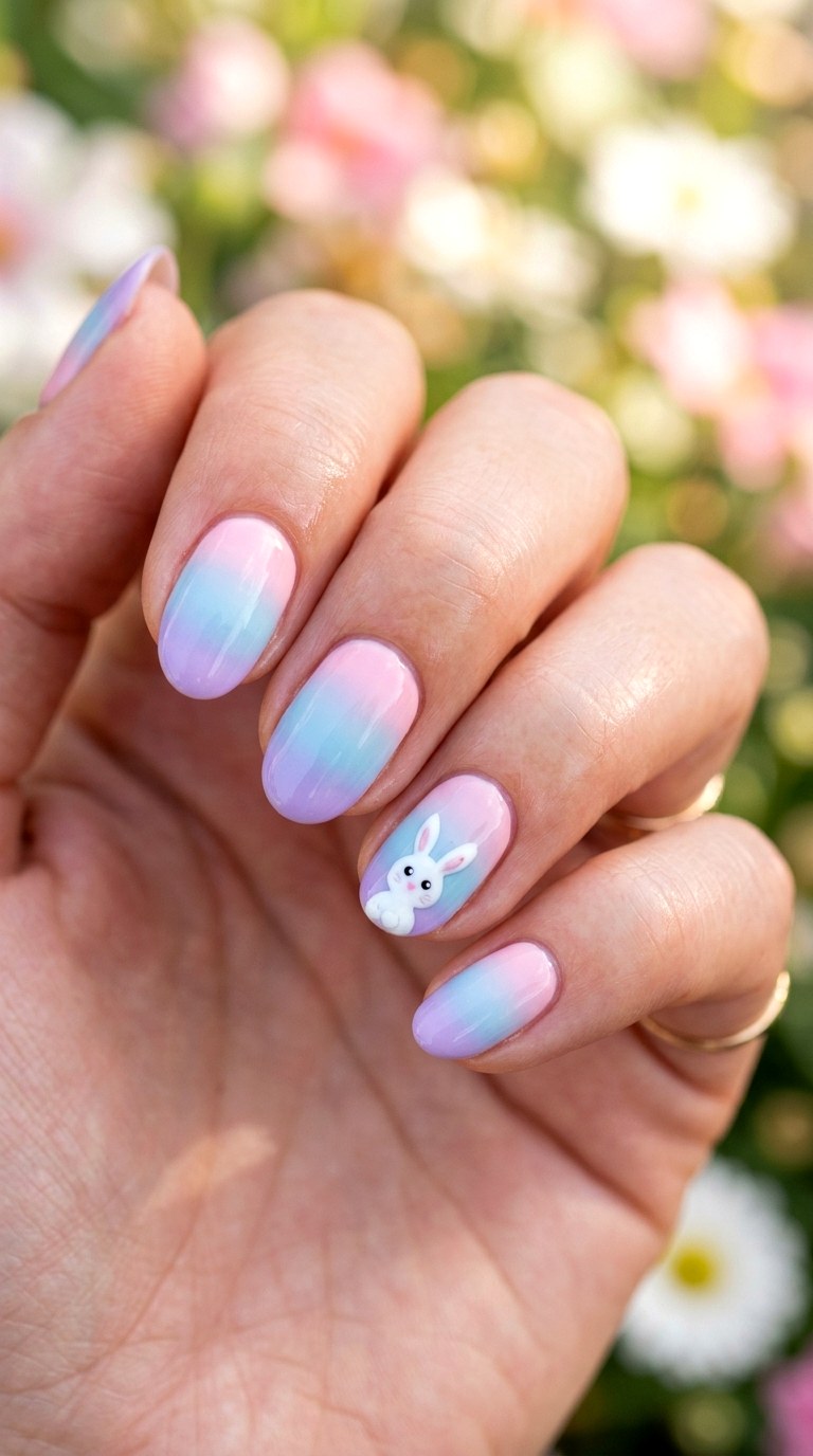 Pastel Ombre Bunny Nails - 26 Summer Pastel Bunny Cartoon Nail Ideas