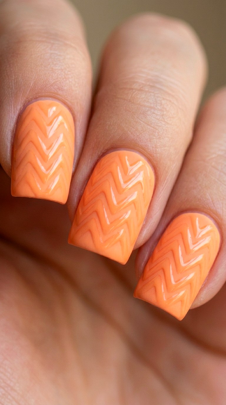 Pastel Orange Base with Glossy Matte Wave Pattern - 21 Matte Spring Multicolor Nails