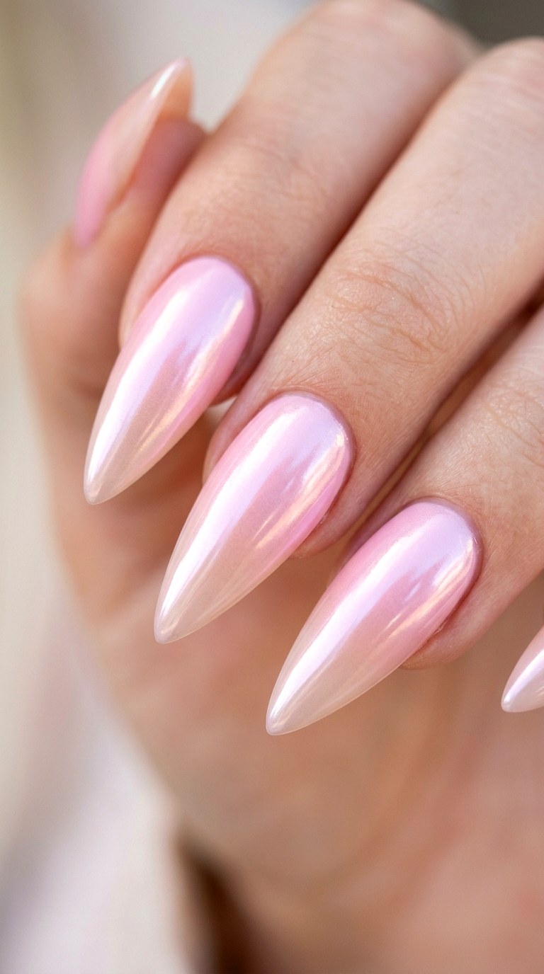 Pastel Pink Aura Chrome - 21 Chrome Spring Stiletto Nails