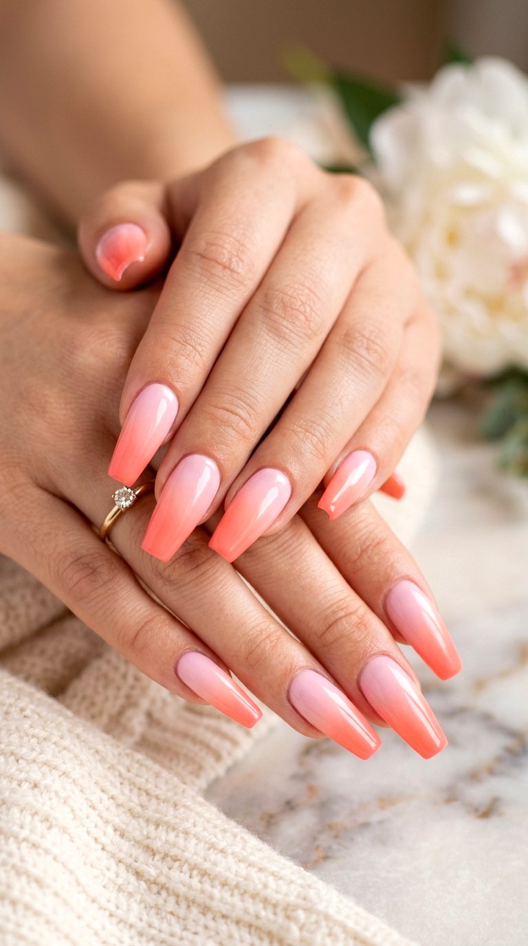 Pastel Pink and Coral Gradient - 27 Chic Spring Two Colored Nails