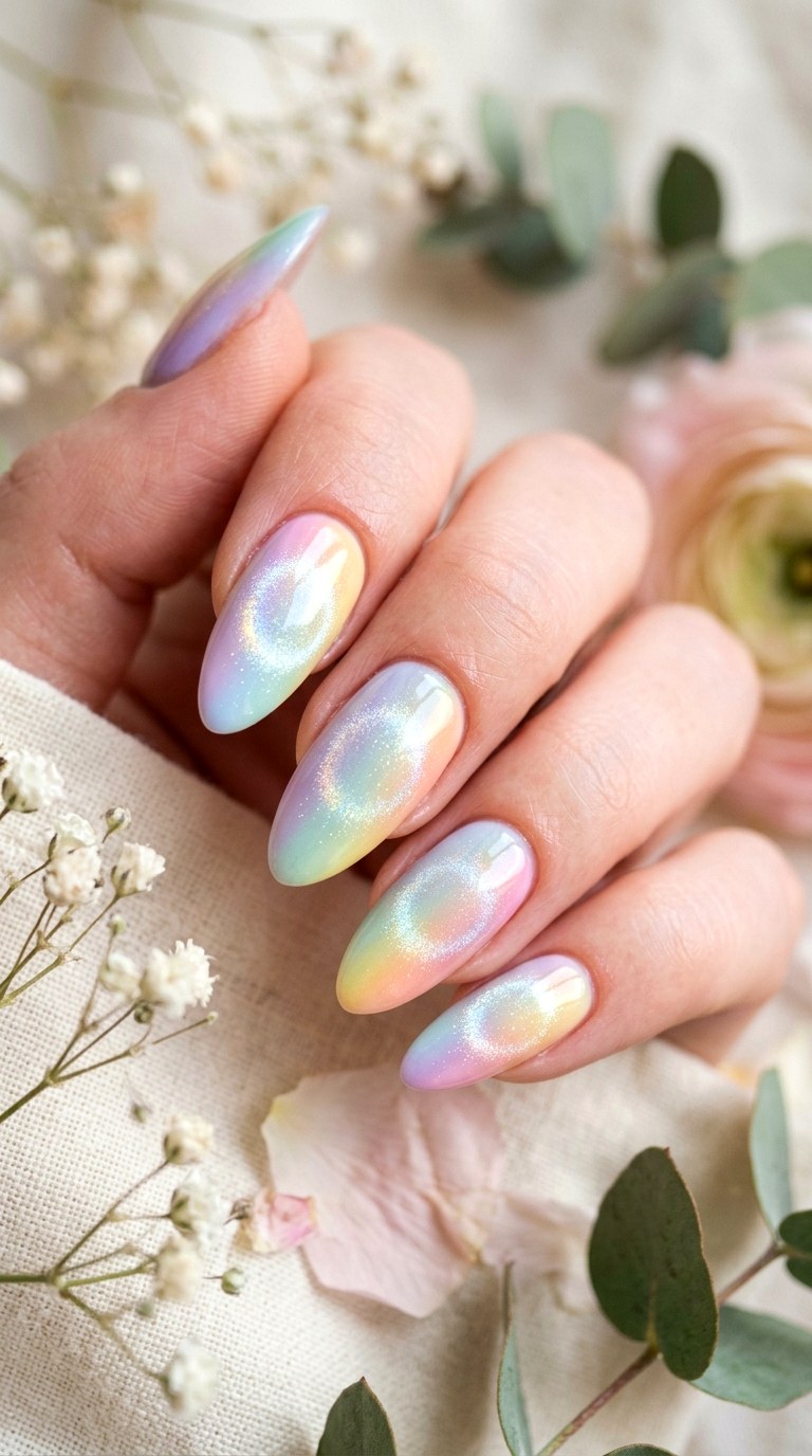 Pastel Rainbow Aura Cat Eye Nails - 20 Spring Pastel Rainbow Cat Eye Nails Ideas