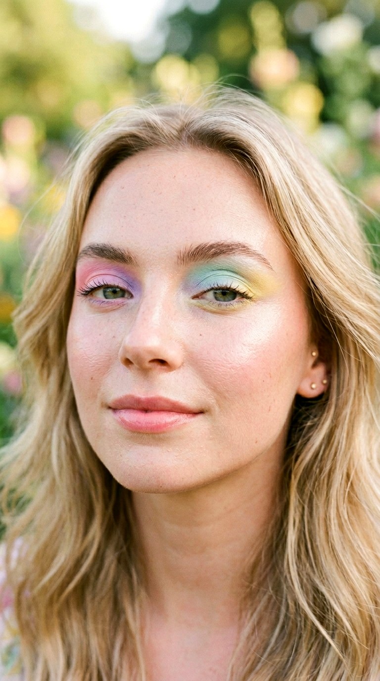 Pastel Rainbow Blend - 21 Summer Colorful Eye Makeup 2026 Ideas