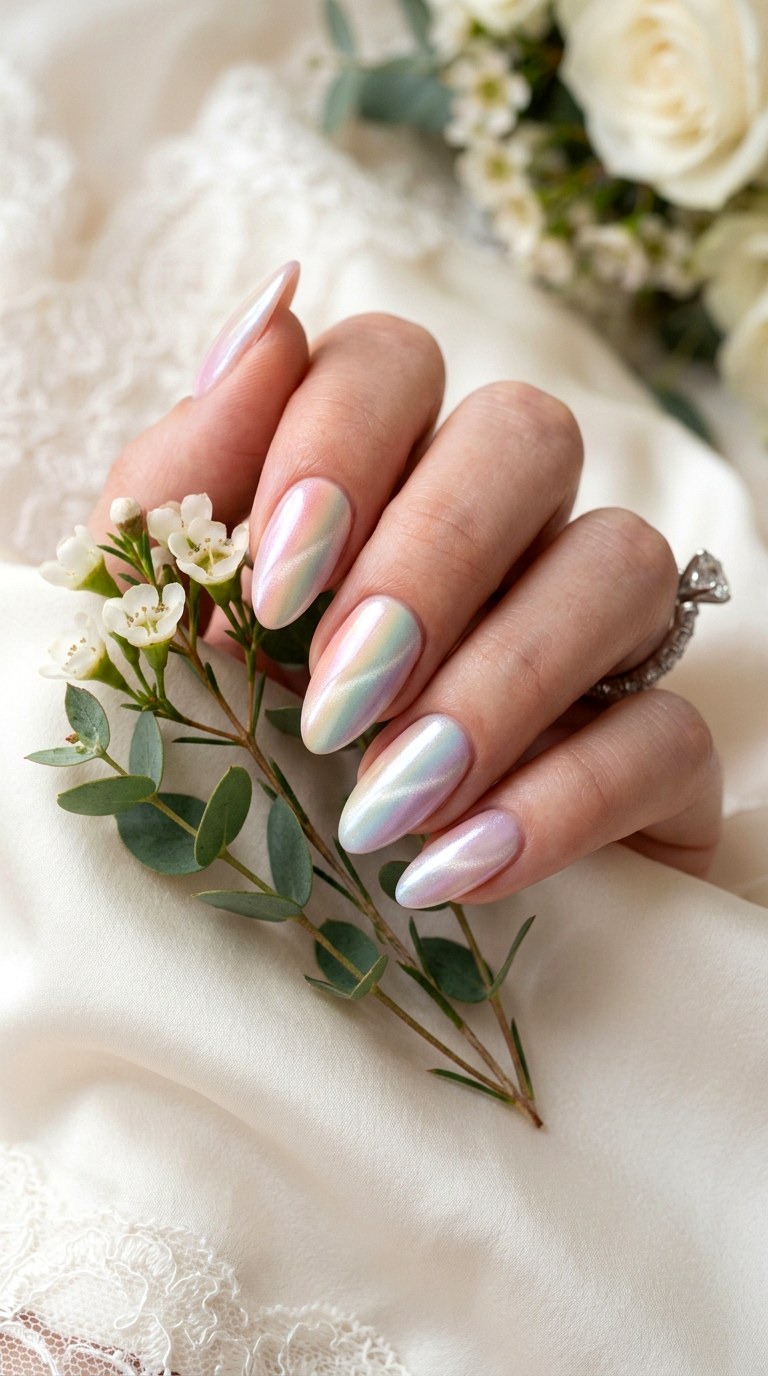 Pastel Rainbow Cat Eye Nails with Pearl Finish - 20 Summer Pastel Rainbow Cat Eye Nails Ideas