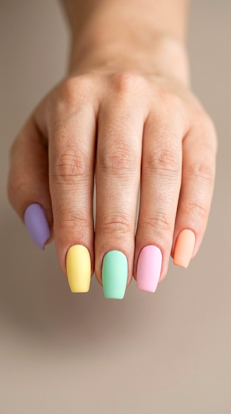 Pastel Rainbow Color Blocking - 20 Playful Spring Multicolor Acrylic Nails