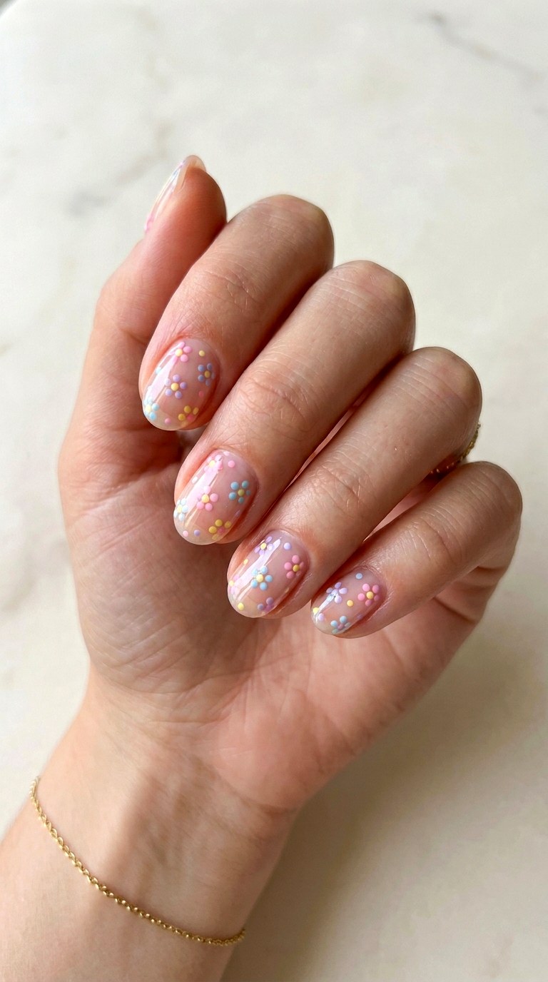 Pastel Rainbow Confetti Flowers - 26 Floral Spring Acrylic Nails