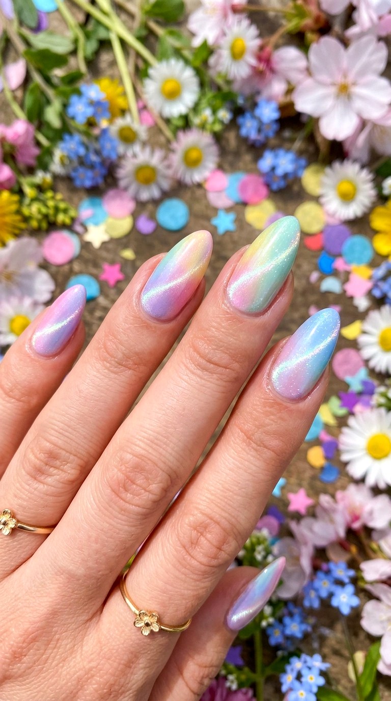 Pastel Rainbow Dual Tone Mix - 20 Spring Dual-Tone Magnetic Cat Eye Nails Ideas