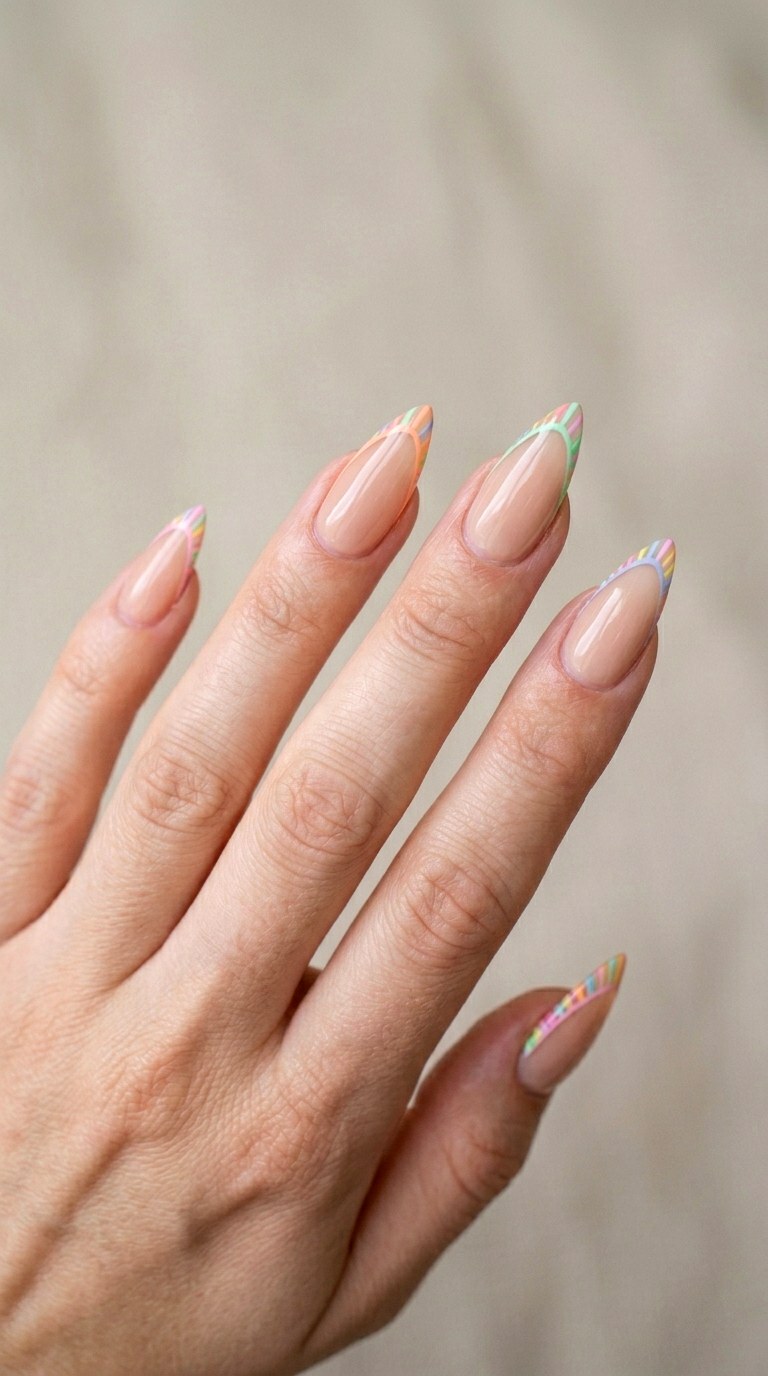 Pastel Rainbow French Edges - 27 Fierce Spring Stiletto Nails