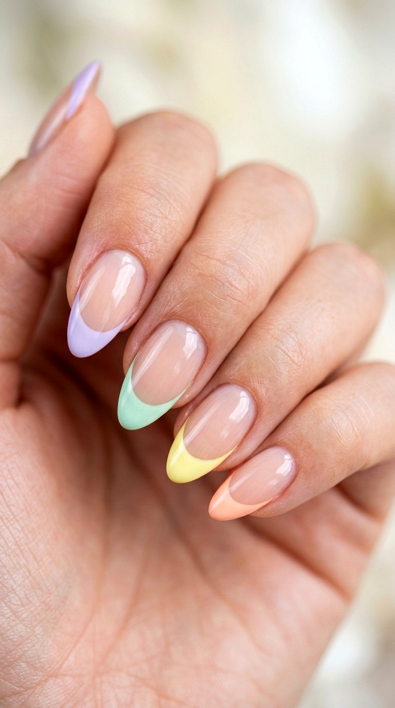 Pastel Rainbow French Tips - 30 Cheerful Spring Multicolor Nails