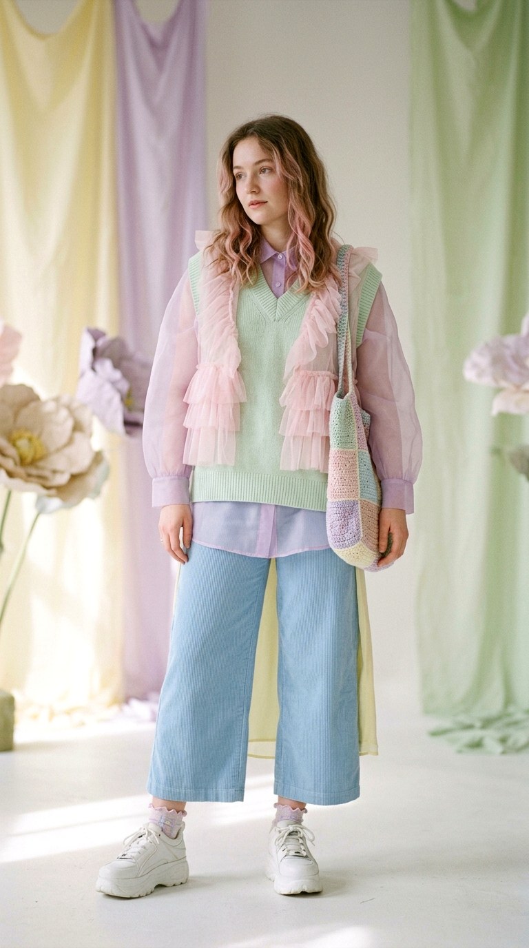 Pastel Rainbow Layered Outfit - 21 Dreamy Pastel Spring Outfits 2026 That Feel Super Viral and Soft - Copy