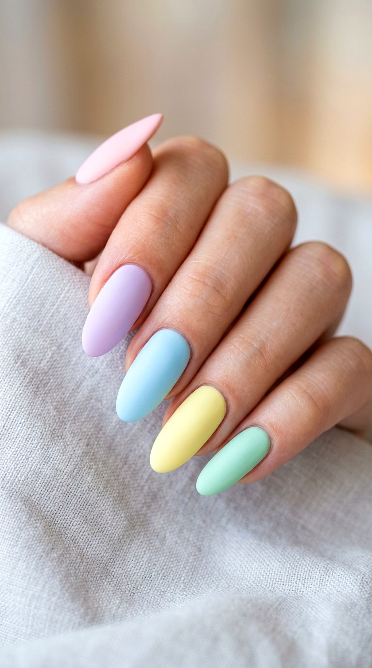 Pastel Rainbow Matte Acrylics - 21 Unique Spring Multicolor Acrylic Nails