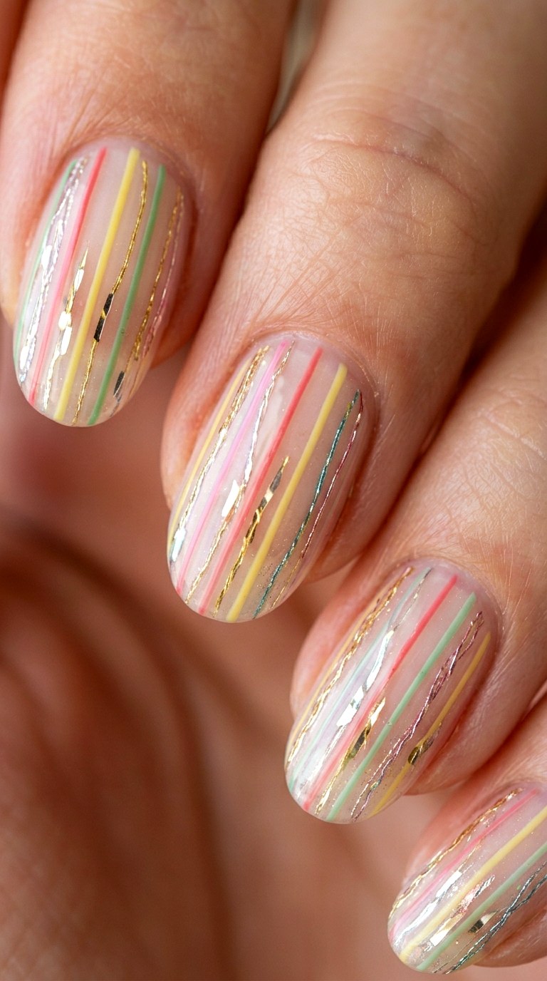 Pastel Rainbow Metallic Threading - 24 Eclectic Spring Colorful Junk Nails