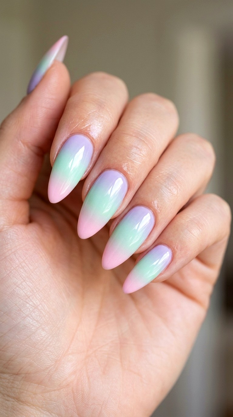 Pastel Rainbow Ombre Almond Nails - 29 Festive Spring Multicolor Acrylic Nails