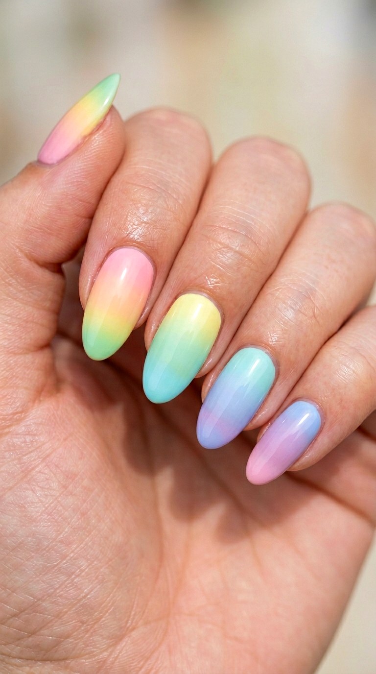 Pastel Rainbow Skittle Ombre - 30 pastel spring ombre nails