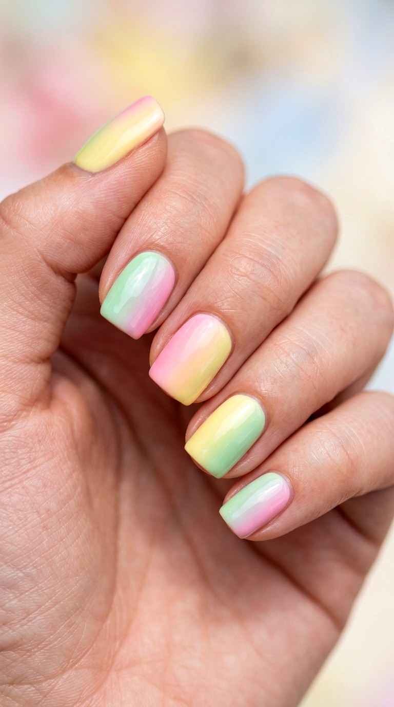 Pastel Rainbow Skittle Ombre - 29 Pastel Spring Ombre Nails