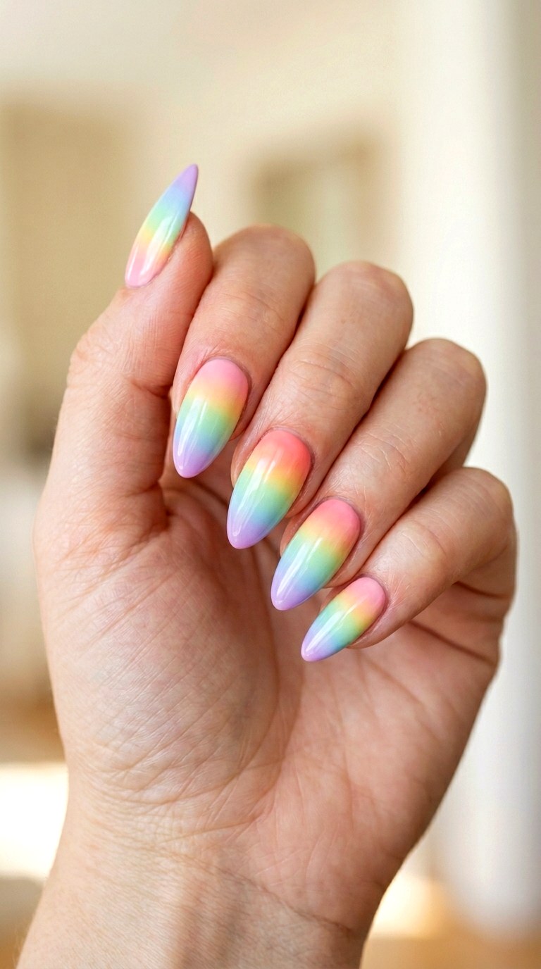 Pastel Rainbow Spectrum Skittle Ombre - 28 Seamless Spring Ombre Nails