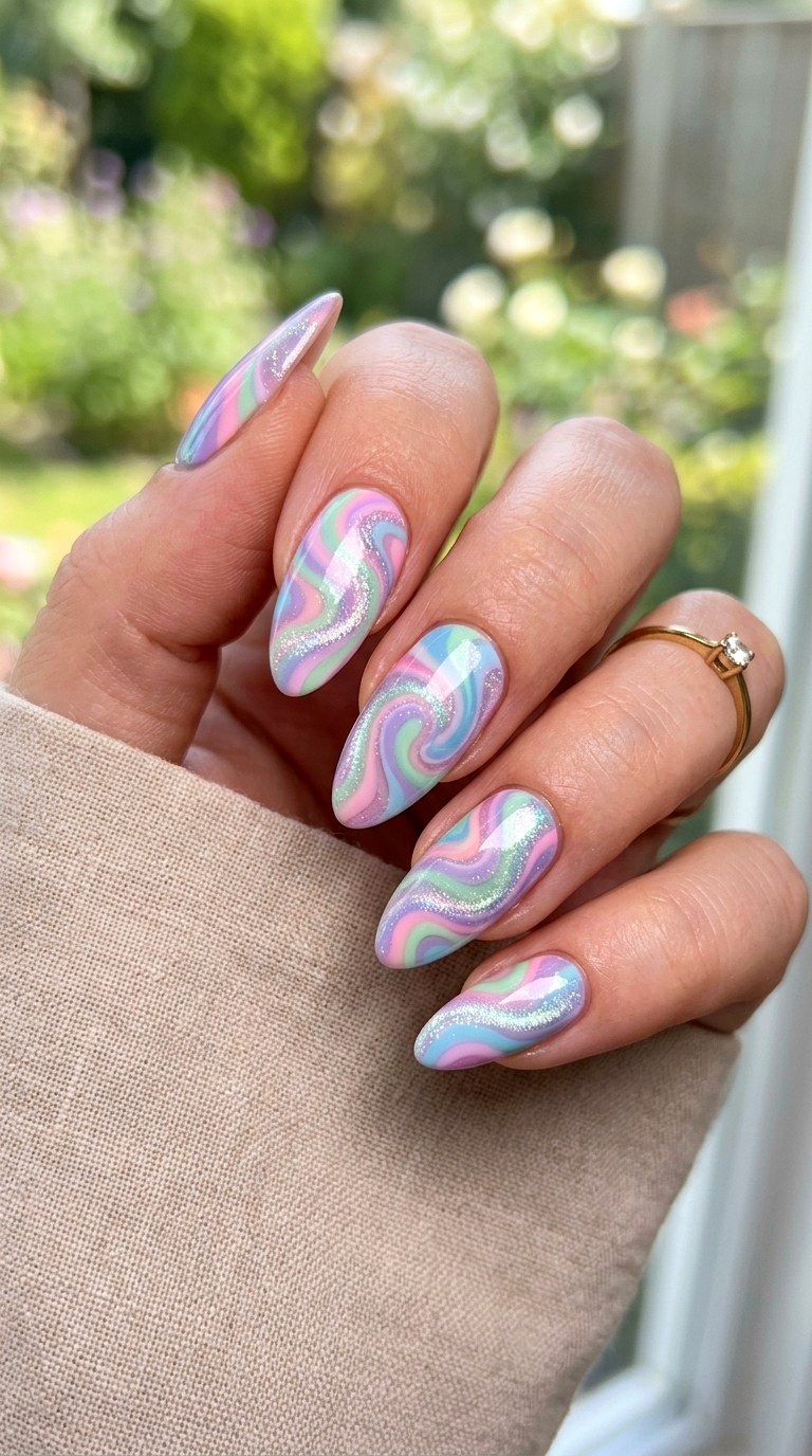 Pastel Rainbow Swirl Cat Eye Nails - 20 Summer Pastel Rainbow Cat Eye Nails Ideas