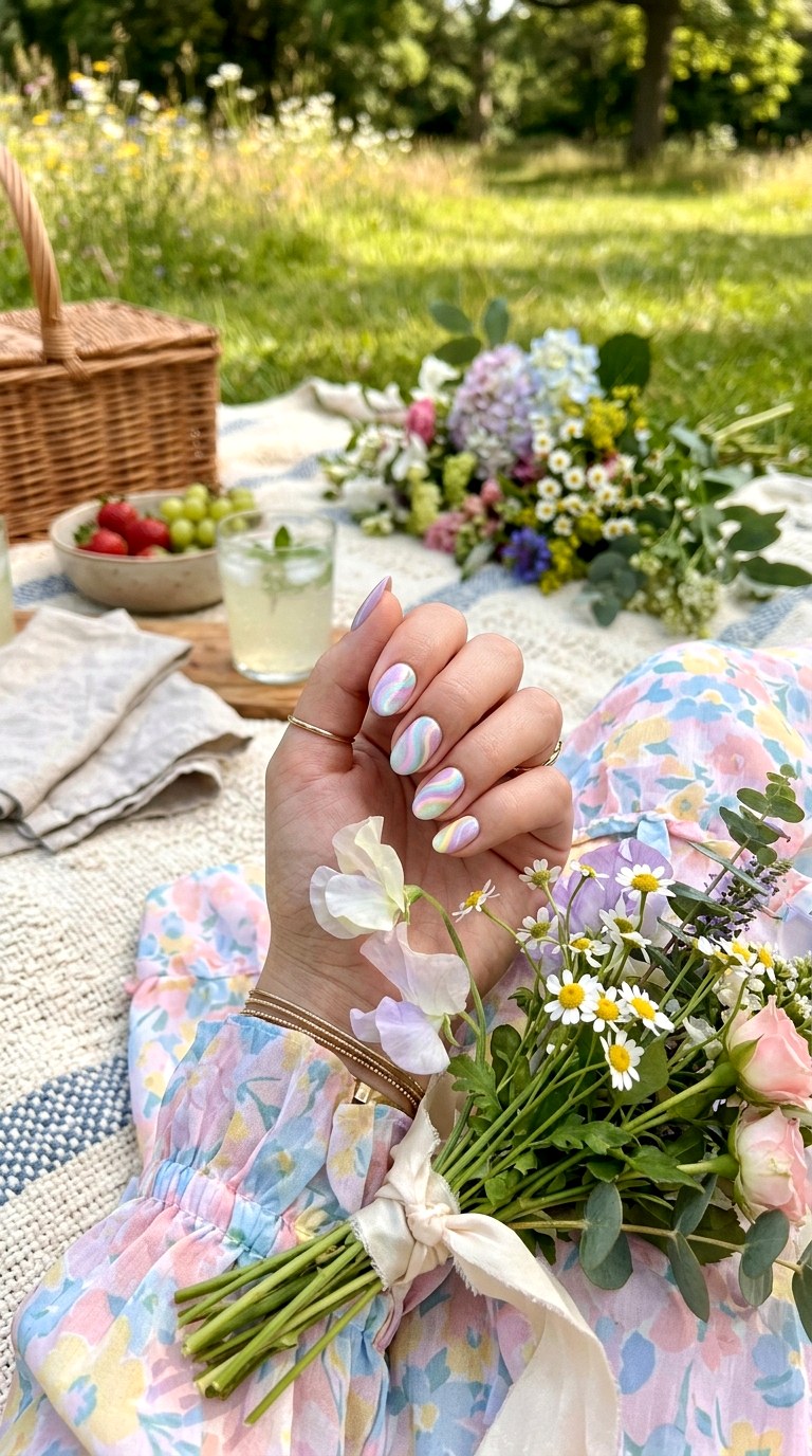 Pastel Rainbow Swirl Cat Eye - 21 Summer Swirl Cat Eye Nails Ideas