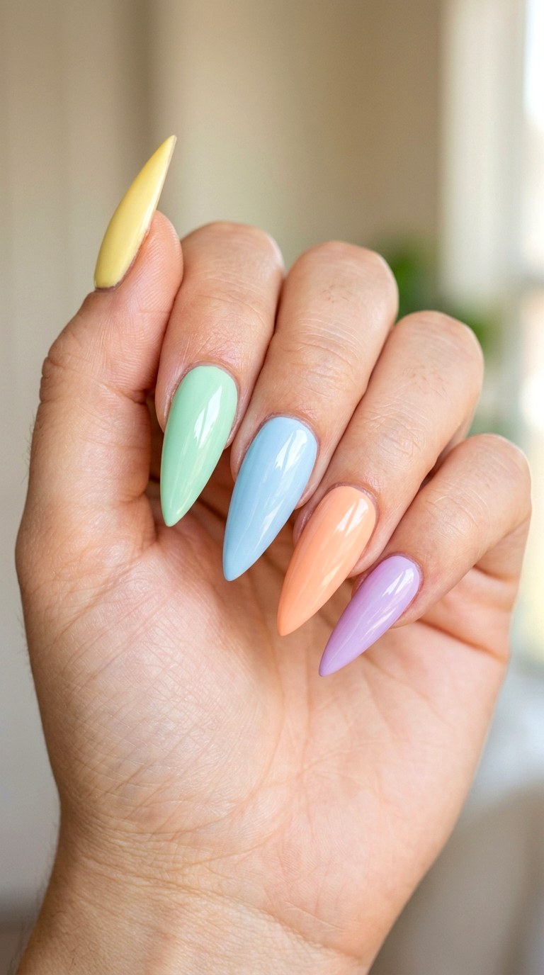 Pastel Skittle Mix - 25 Sleek Spring Stiletto Nails