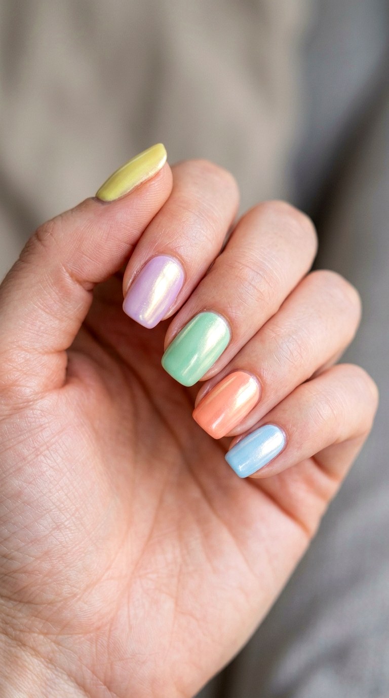 Pastel Skittle with Shimmering Accents - 23 Bright Spring Multicolor Nails