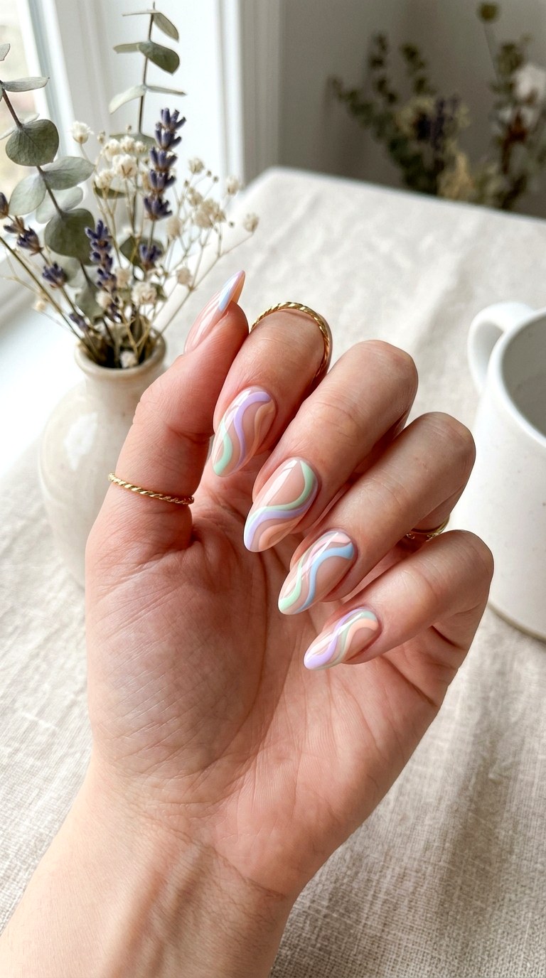 Pastel Swirl Nail Art - 30 Aesthetic Spring Nail Designs Trending on Pinterest
