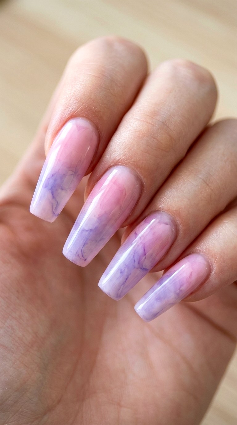 Pastel Violet and Pink Watercolor Nails - 25 Sunset Spring Ombre Nails