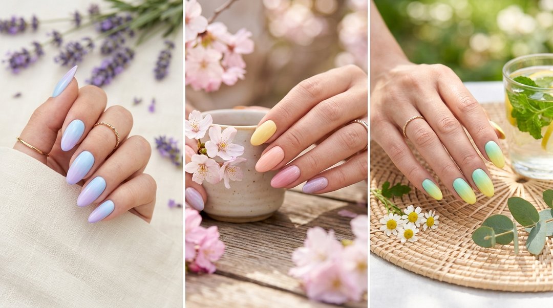 Pastel Spring Ombre Nails Collage
