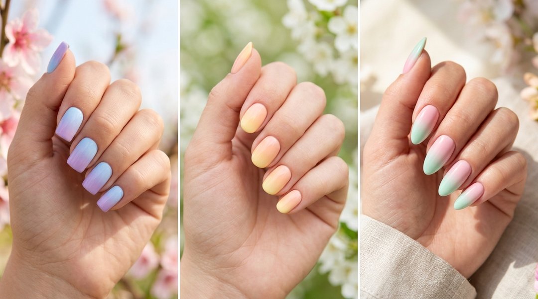 Pastel Spring Ombre Nails Collage