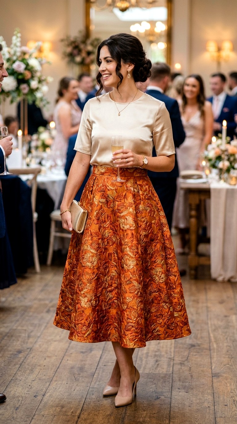 Patterned Orange Jacquard Midi - 20 orange skirt
