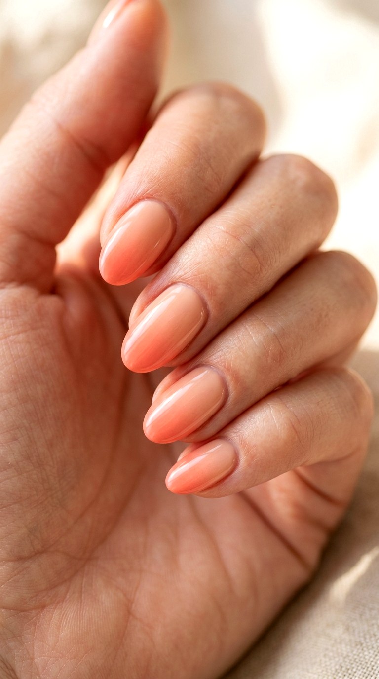 Peach Bellini to Soft Coral Warm Transition - 28 Seamless Spring Ombre Nails