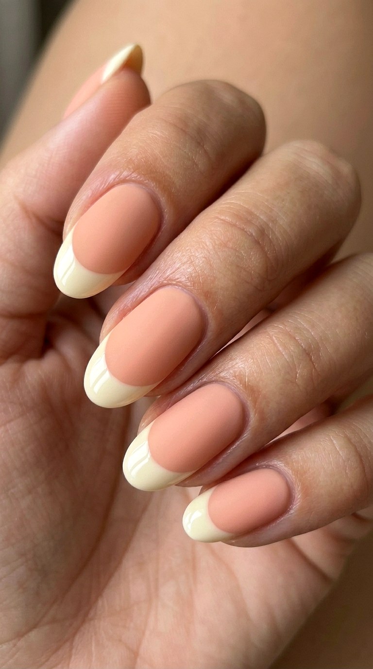Peach Blush Matte with Vanilla Cream Tips - 30 Brunch Spring Two Colored Nails